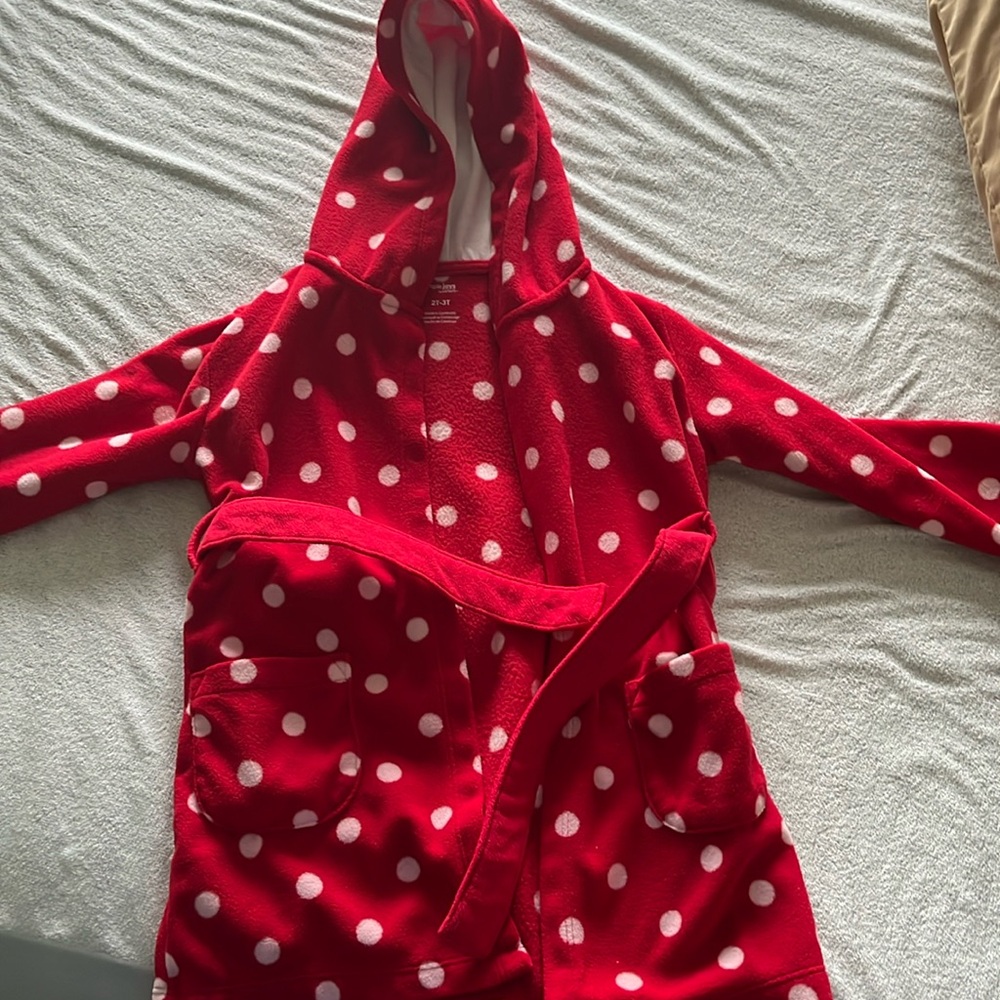 NWOT - Toddlers-Red polka dot, hooded, bath robe